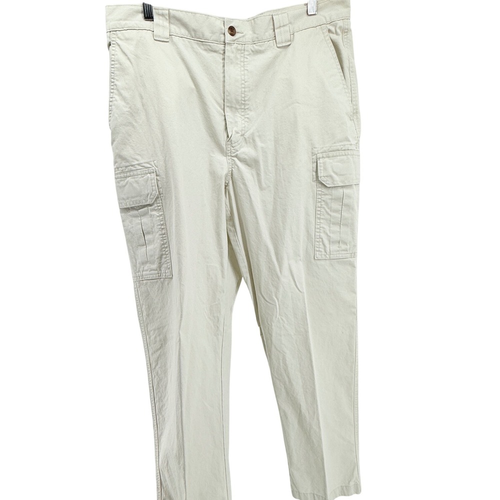 L.L.Bean Mens Beige Cotton Cargo Pants Size 35x32 Outdoor Casual Work‎ EUC